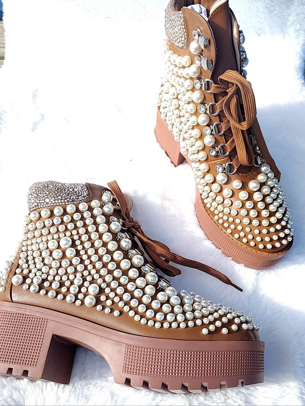 Azalea Wang Cavalier Pearl Combat Boots Brown Platform Dolls Kill 7.5
